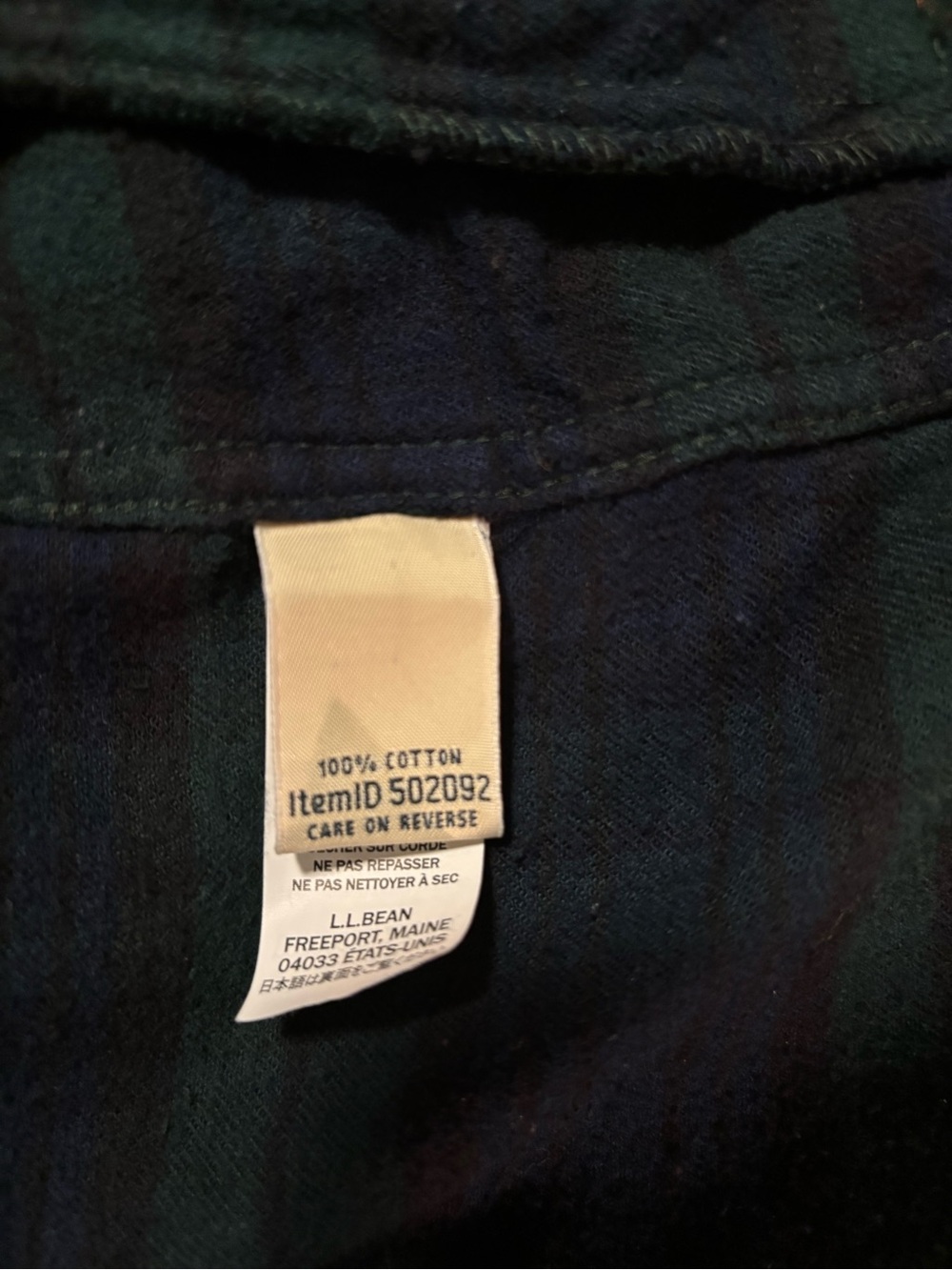 LL Bean Navy and Green Plaid Flannel Relaxed Zip Hoodie - Picture 5 of 6